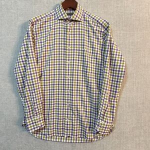 Peter Millar Cotton Mens L Purple Green White Plaid Long Sleeve Button Shirt